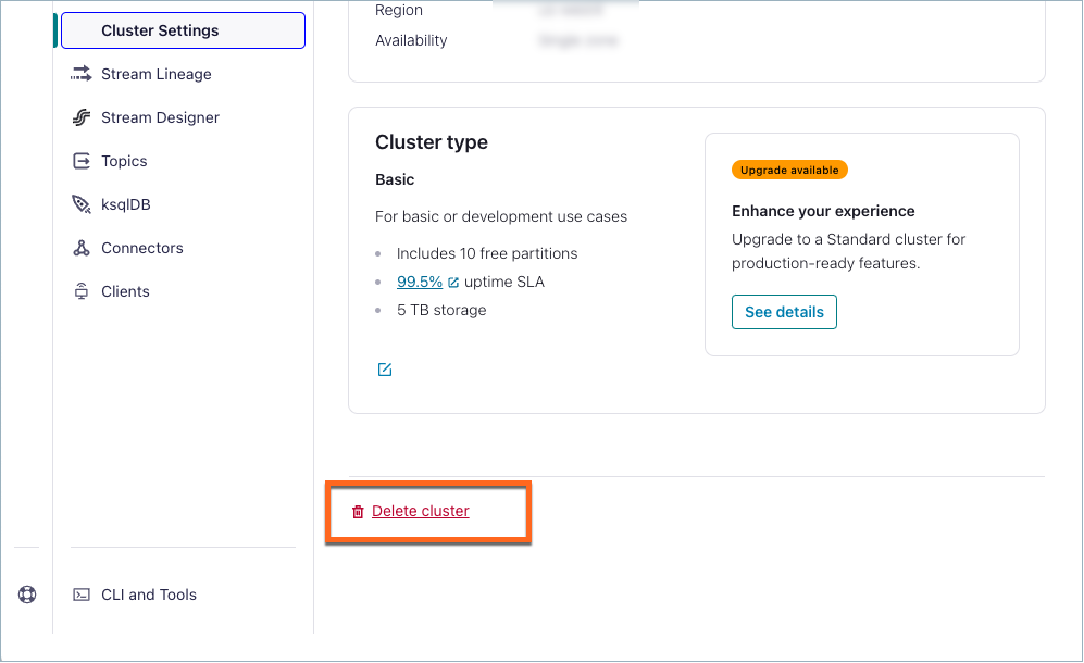 Console workflow to delete Kafka cluster