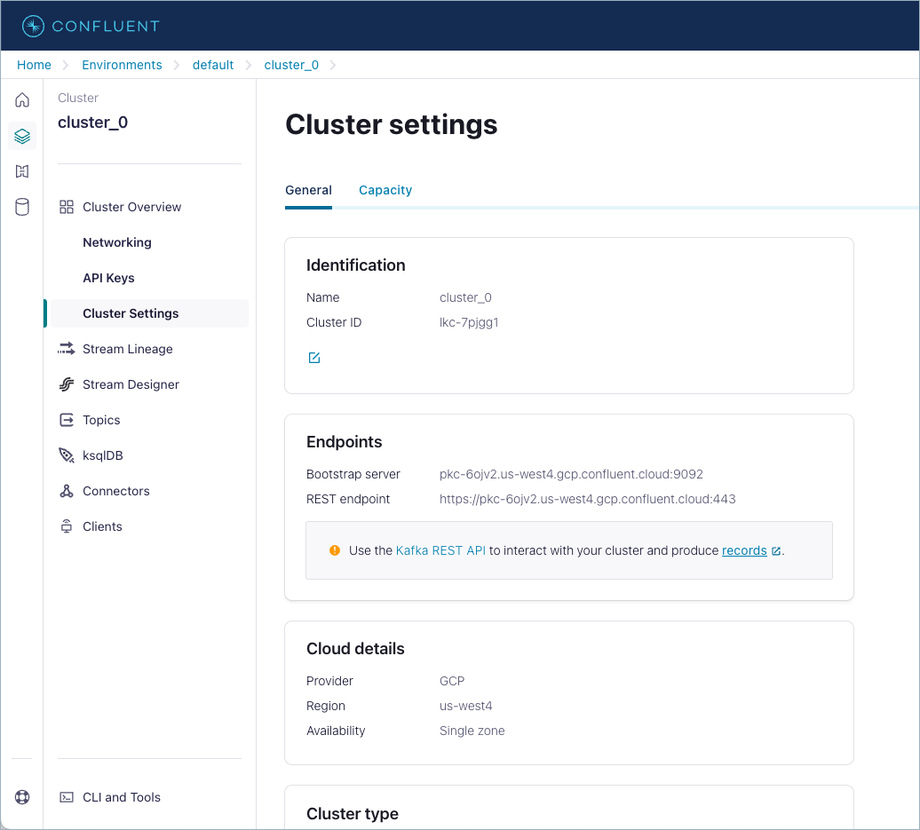 Console workflow to list details for a Kafka cluster